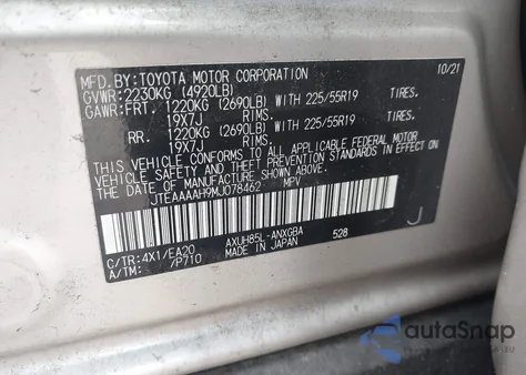2021 Toyota Venza Xle from USA, damaged, VIN JTEAAAAH9MJ078462